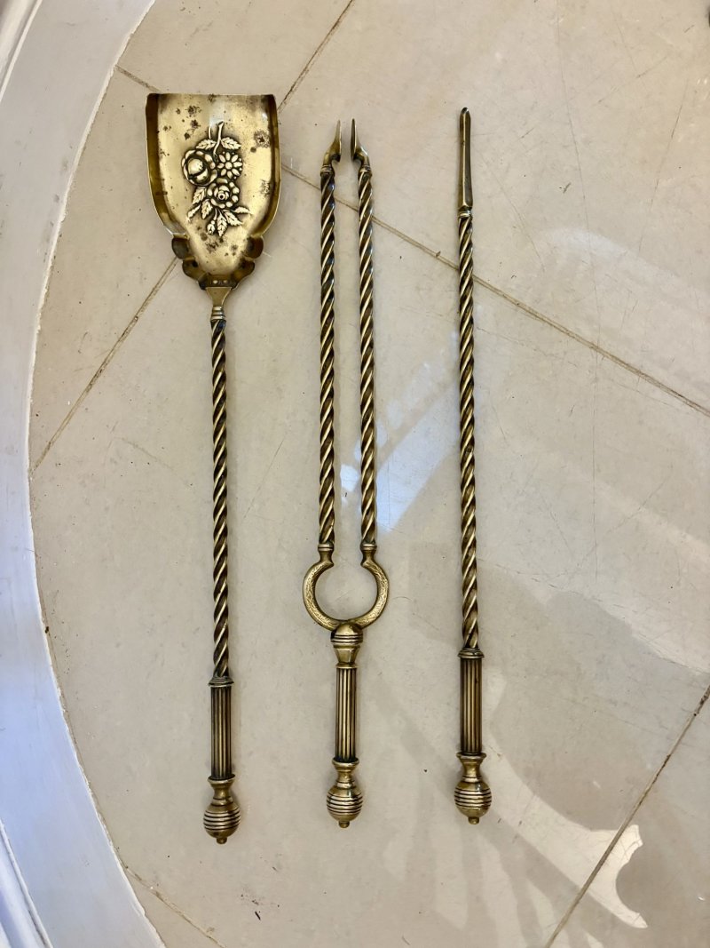 Set of Quality Antique Victorian Brass Fire Irons and Dogs - Image 12